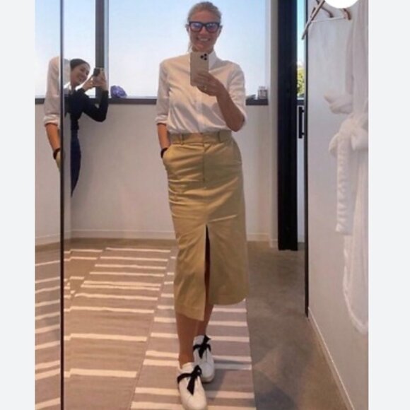 G Label Alexandra Trouser Khaki Canvas Midi Slit Skirt - Picture 1 of 9